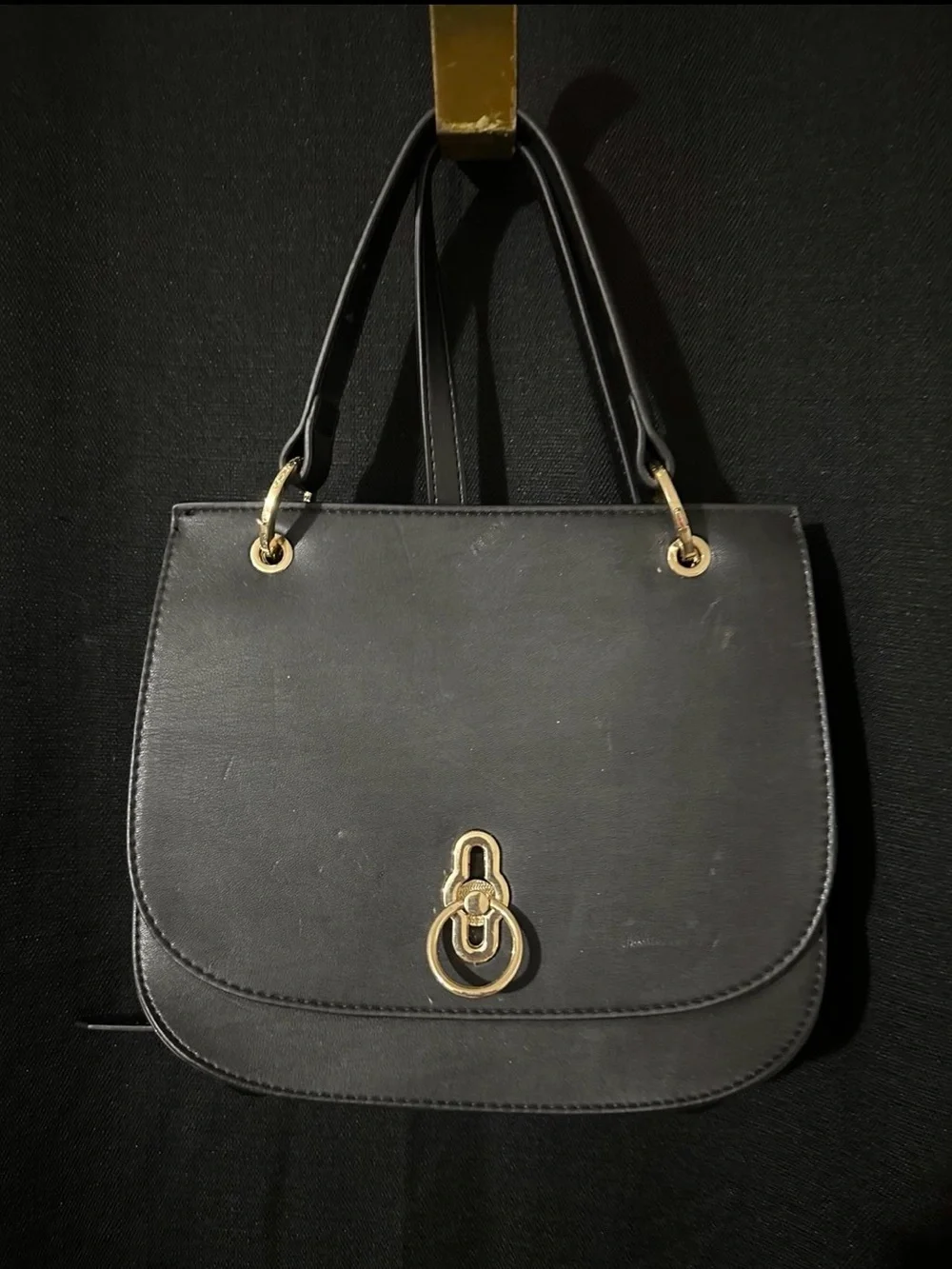 Women's Black Shoulder Bag with Gold Accent Hardware